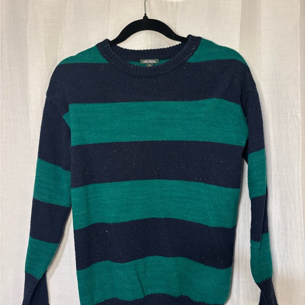 wild fable Navy & Teal Ribbed Crewneck Sweater